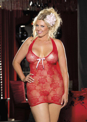 Lace Halter Chemise - Red - One Size