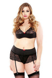 Lace Bra Set with Matching  Gartered Crotchless Tap Shorts - Black - 1X-2X