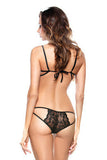 Stretch Lace Bra with Cutout  Panty Set - Black - One Size