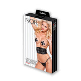 Noir Faux Leather Belt Pasties  and G-string Set - Black - One Size