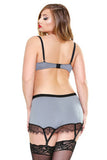 Eyelash Lace Trim Bra Set -  Grey - 1x-2x