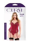 Metallic Embroidered Bustier  Set - Burgundy - 3x-4x