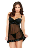 Shirred Cup Babydoll and  Panty Set - Black - Medium-Large