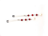 Nipple Clamp - Tweezer Chrome  - Red Beads - Pearl Drop