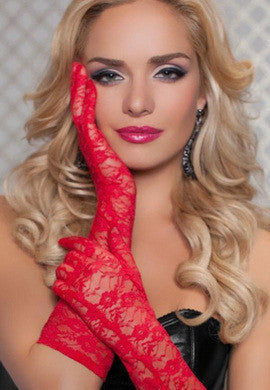 Lace Elbow Gloves - Red