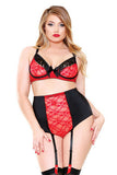 Fringe Bra and Cutout Panty  Set - Black and Red - 3x-4x
