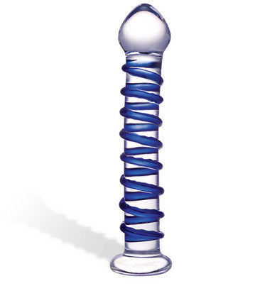 Blue Spiral Glass Dildo