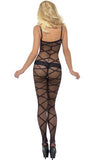 Sheer Patterned Crotchless Bodystocking - Black