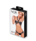 Noir Faux Leather Bra and   G-string Set - Black - One  Size