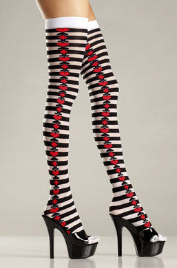 Opaque Striped Thigh Highs -  Black and White - One Size