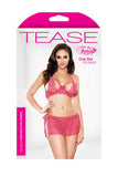 Eyelash Lace Cutout Bra and  Skirt Set - Hot Pink - One Size