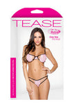 Two Tone Stretch Lace Bra  with Cutout Panty Set - Pink - One Size