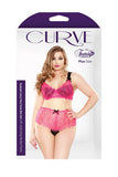 Eyelash Lace Two Tone Bra  Set with Hipster Panty -  Hot Pink - 1x-2x