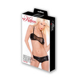Kitten Wetlook and Mesh  Bandeau and Shorts Set - Black -One Size