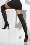 Sheer Hold-ups with Lace  Inserts - Black - One Size