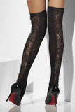 Sheer Hold-ups with Lace  Inserts - Black - One Size