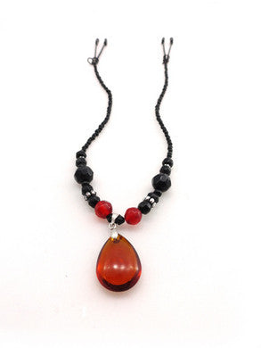 Nipple Clamp - Tweezer - Black  - Swag Style - Red Pendant  and Red Beads