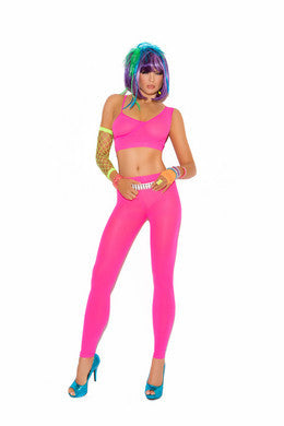 2-piece Cami Top and Leggings  Set - Neon Pink - One Size