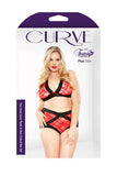 Two Tone Lace Peek-a-boo  Cutout Bra Set - Red - 1x-2x