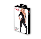 Kitten Wetlook and Mesh  Catsuit - Black - One Size