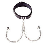 Black Leather Collar with Broad Tip Clamps