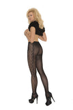 Opaque Floral Design Pantyhose - Black - One Size