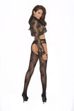 Lace Suspender Pantyhose - Black - One Size