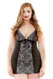 Dark Floral Panel Chemise  Set - Black - 3x-4x