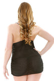 Dark Floral Panel Chemise  Set - Black - 3x-4x