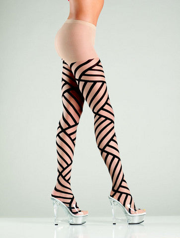 Diagonal Stripe Tights - Nude/Black - One Size