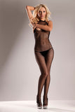 Seamless Halter Cutout Bust  Fishnet Bodystocking - One  Black