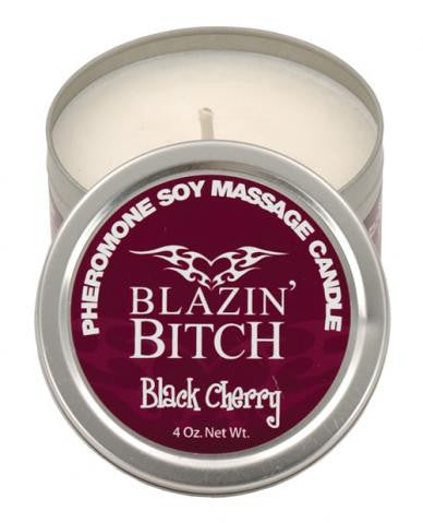 Blazing Bitch, Black Cherry PHEROMONE Soy Massage Candle - 4 oz.