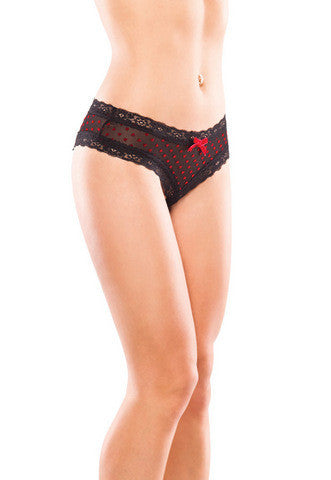 Crotchless Panty - Black And Red - One Size