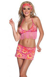 3 Piece Disco Fringed Bikini Top and Skirt- Pink