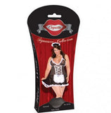 2 Piece Plus Size Mesh French Maid Babydoll With Apron- Black/White