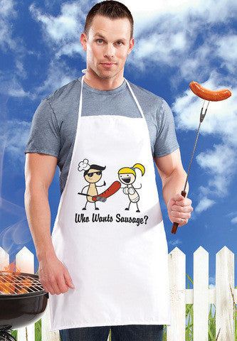 Who Wants Sausage?  BBQ Apron - White