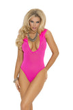 Opaque Deep V Hooded Teddy - Neon Pink - Queen Size