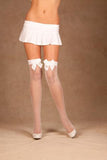 White Fishnet Thigh High with Satin Bow