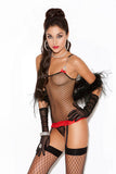 3 Piece Diamond Net Camisette And G-String Set - Black - One Size