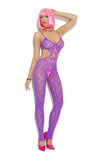 Neon Nites Lace Bodystocking - Neon Purple - One Size