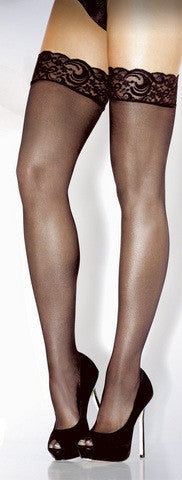 Lace Top Sheer Stockings - Black - One Size