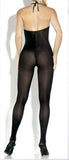 Slip Front Bow Accent Opaque Bodystocking - Black - Queen Size