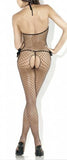 Cut Out Fishnet Bodystocking With Bow Accents - Black - Queen Size