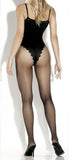 Sheer Bodystocking With Opaque Faux Teddy - Black - Queen Size