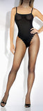 Sheer Bodystocking With Opaque Faux Teddy - Black - Queen Size