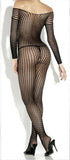 Crochet Net Long Sleeve Bodystocking - Black