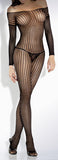 Crochet Net Long Sleeve Bodystocking - Black