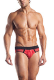 Mesh Brief With Contrast Trim - Red-Black - One Size