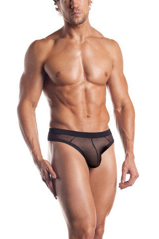 Mesh Thong With Contrast Trim - Black - One Size