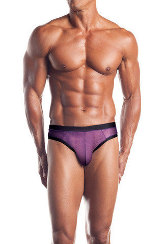 Mesh Thong With Contrast Trim - Grape - One Size